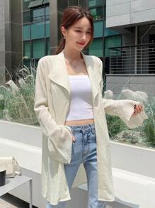 DAZY Solid Open Front Flare Sleeve Coat - Apricot - View 7