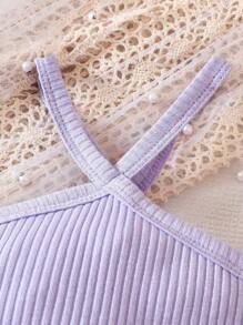 嬰兒條紋針織吊帶上衣和蝴蝶圖案層疊下擺裙子套裝 - 彩色 - 查看 3