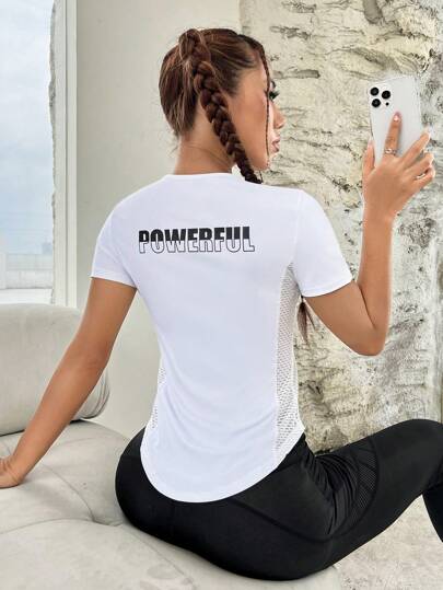 Yoga Trendy 字母圖案運動T恤