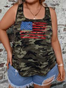 SHEIN LUNE Plus Camo Print Tank Top - Multicolor - View 3