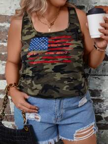 SHEIN LUNE Plus Camo Print Tank Top - Multicolor - View 5