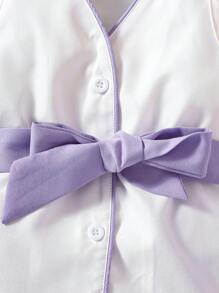 Baby Girl Button Up Belted Top & Shorts & Hat Set - Lilac Purple - View 5