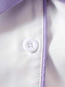 Baby Girl Button Up Belted Top & Shorts & Hat Set - Lilac Purple - View 6