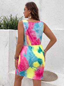 SHEIN VCAY Plus Tie Dye Knot Front Dress - Multicolor - View 2