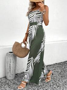 SHEIN VCAY Áo liền quần nữ Nhiệt đới Boho - xanh quân đội - Xem 5