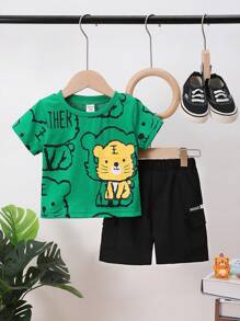 Bebê Gráfico de Cartoon Camiseta & Shorts