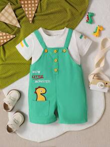 Đứa bé trai Áo phông trơn & Thêu Chữ Romper tổng thể - Nhiều màu - Xem 1