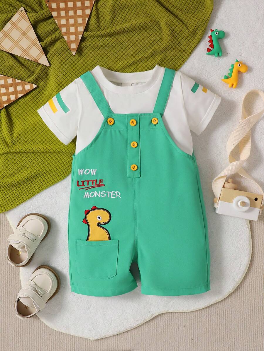 Đứa bé trai Áo phông trơn & Thêu Chữ Romper tổng thể - Nhiều màu - Xem 1