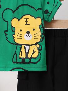 Bebê Gráfico de Cartoon Camiseta & Shorts