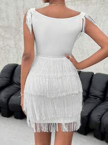 SHEIN Privé Đầm mép màu trơn Buổi tiệc - trắng - Xem 2