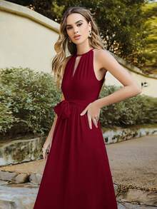 BABYONLINE D.R.E.S.S. Cut Out Front Belted Halter Dress - Burgundy - View 4