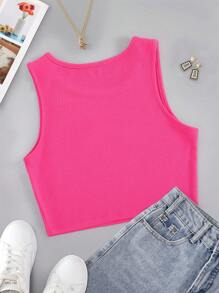 SHEIN EZwear Áo khoác và áo lót dành cho xe tăng nữ Gân đan Lá thư Nhiệt đới Giải trí - Màu Hồng Tươi - Xem 2