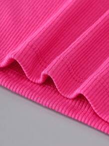 SHEIN EZwear Áo khoác và áo lót dành cho xe tăng nữ Gân đan Lá thư Nhiệt đới Giải trí - Màu Hồng Tươi - Xem 3