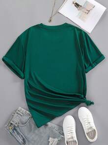 SHEIN EZwear Plus Slogan Graphic Tee - Dark Green - View 2