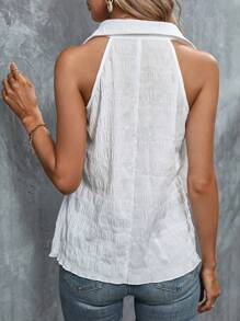 SHEIN LUNE Solid Layer Hem Button Front Sleeveless Shirt - White - View 3