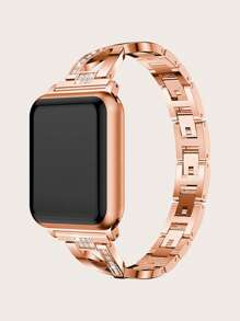 1pc Rose Gold Rhinestone Inlaid X-Shaped Stainless Steel Smart Watch Band Compatible With Apple Watch - Rose Gold - View 1