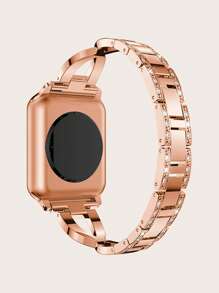 1pc Rose Gold Rhinestone Inlaid X-Shaped Stainless Steel Smart Watch Band Compatible With Apple Watch - Rose Gold - View 2