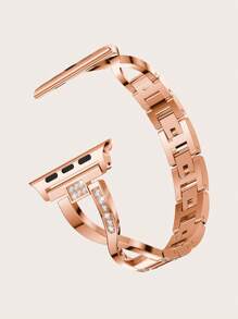 1pc Rose Gold Rhinestone Inlaid X-Shaped Stainless Steel Smart Watch Band Compatible With Apple Watch - Rose Gold - View 4