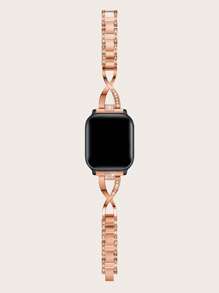 1pc Rose Gold Rhinestone Inlaid X-Shaped Stainless Steel Smart Watch Band Compatible With Apple Watch - Rose Gold - View 6