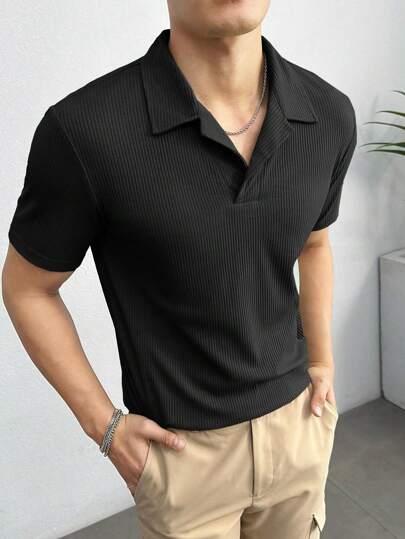 Manfinity VCAY Men Cotton Solid Ribbed Knit Polo Shirt