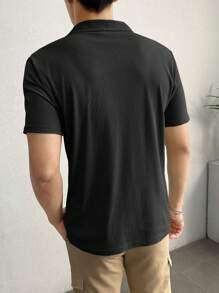 Manfinity VCAY Men Cotton Solid Ribbed Knit Polo Shirt - Black - View 2