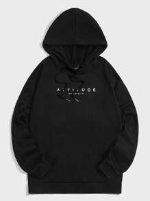 Manfinity VCAY Men Letter Graphic Drawstring Hoodie - Black - View 1