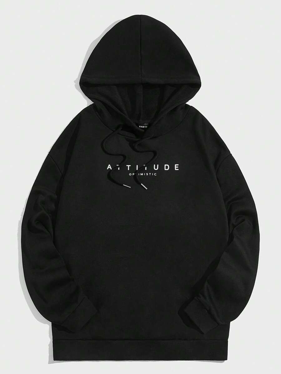 Manfinity VCAY Men Letter Graphic Drawstring Hoodie - Black - View 1