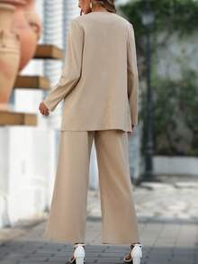 SHEIN LUNE Bộ âu phục nữ Thắt lưng Quần paper-bag màu trơn Thanh lịch - Màu Khaki - Xem 2