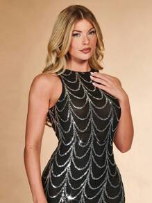 SHEIN BAE Sequin Decor Bodycon Dress - Black - View 8