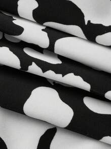 SHEIN Swim Curve Plus Graphic Print Halter One Piece Swimsuit - Black and White - View 6