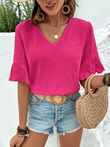 Breezaya Áo sơ mi nữ Xù màu trơn Giải trí - Màu Hồng Tươi - Xem 1