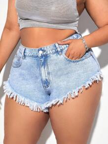 SHEIN SXY Plus Raw Hem Denim Shorts