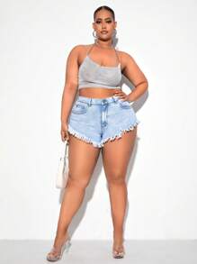 SHEIN SXY Plus Raw Hem Denim Shorts
