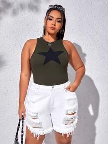 SHEIN EZwear Quần short denim oversized Túi Bị tách Hem thô màu trơn - trắng - Xem 6