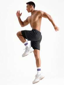 Men Dumbbell Print 2 In 1 Sports Shorts - Dark Grey - View 4