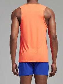 Men Geo Print Sports Tank Top With Shorts, Athletic Suit, Tracksuit - Orange - View 2