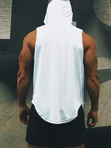 Running 男士字母圖案連帽背心上衣 - 白色 - 查看 2