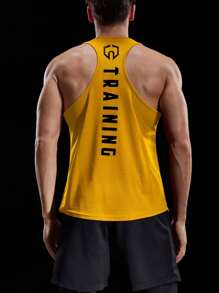 Fitness 男士字母和幾何圖案工字運動背心 - 芥末黃 - 查看 2