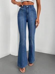 Cottnline Cao eo Quần ống loe - Rửa trung bình - Xem 1