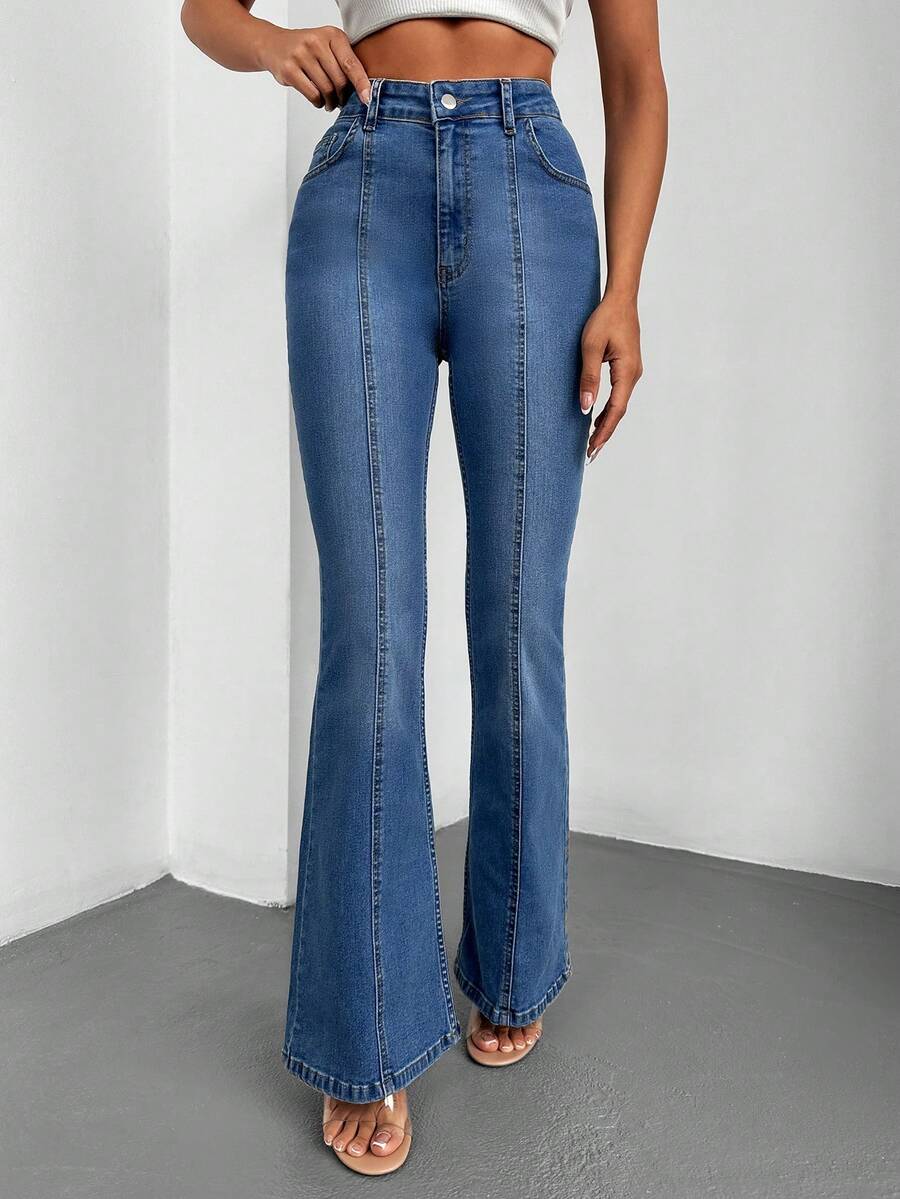 Cottnline Cao eo Quần ống loe - Rửa trung bình - Xem 1