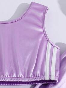 SHEIN 小女童字母圖案背心上衣和條紋圖案側衛褲 - 淡紫色 - 查看 4