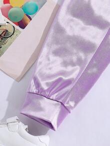 SHEIN 小女童字母圖案背心上衣和條紋圖案側衛褲 - 淡紫色 - 查看 8