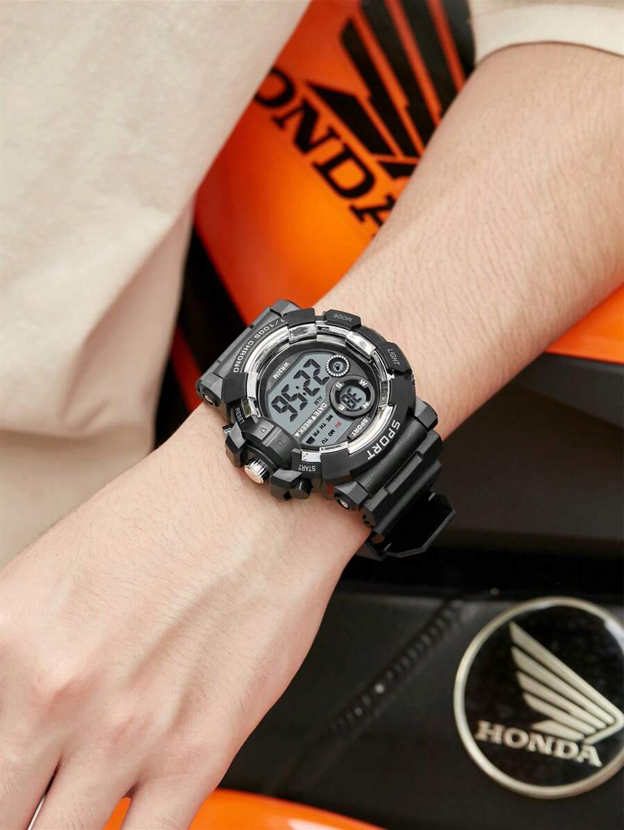 1pc Outdoor Sports Watch For Men & Women, Student, Waterproof, Alarm, Chronograph, Luminous, Digital Watch - Black - View 1