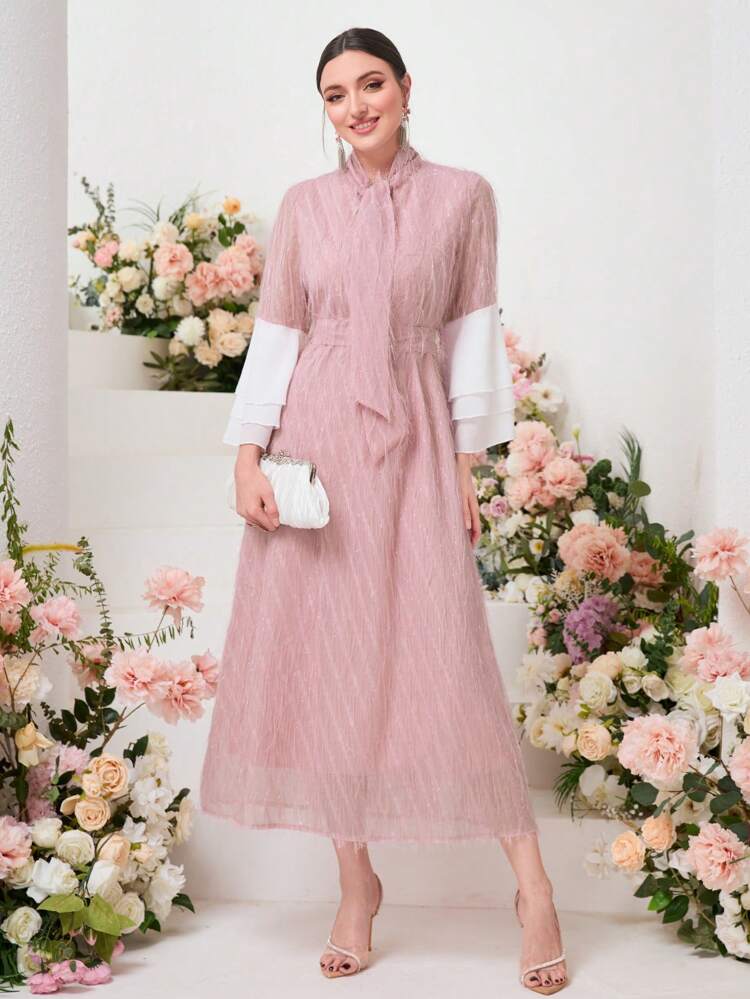 Contrast Panel Belted Dress