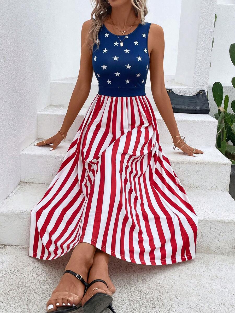 SHEIN LUNE Đầm Túi Lá cờ Giải trí - Nhiều màu - Xem 1