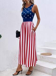 SHEIN LUNE Đầm Túi Lá cờ Giải trí - Nhiều màu - Xem 3