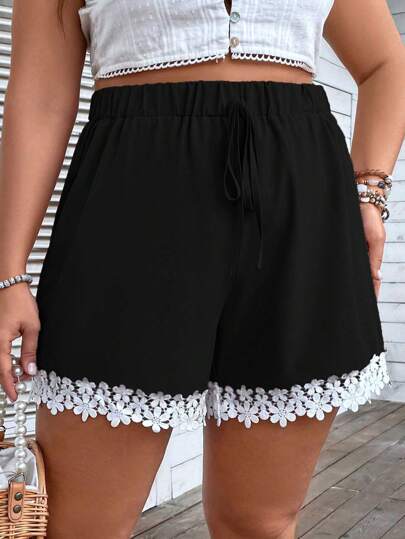 Breezaya Plus Size Lace Decorated Summer Boho Shorts