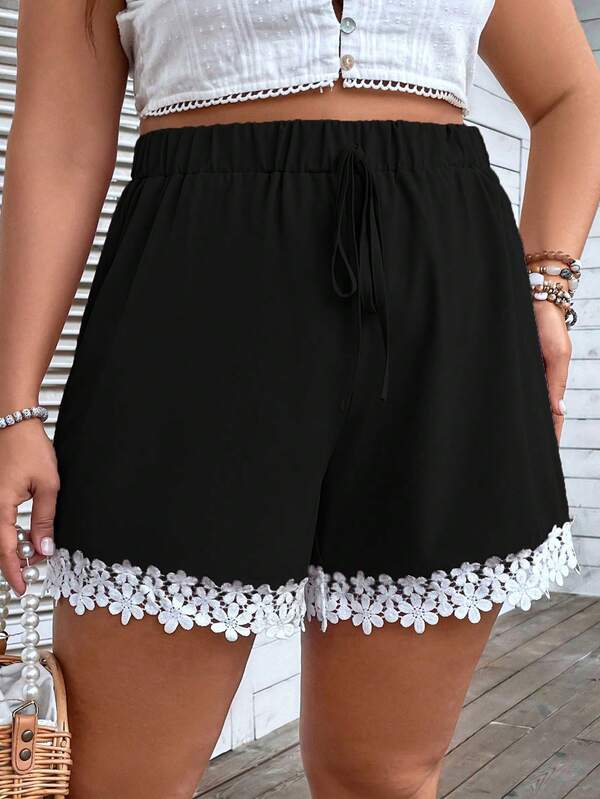 Breezaya Plus Size Lace Decorated Summer Boho Shorts