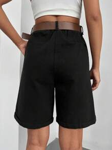 RueChic Slant Pocket Bermuda Denim Shorts - Black - View 2