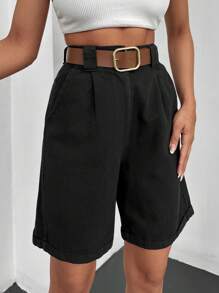 RueChic Slant Pocket Bermuda Denim Shorts - Black - View 4